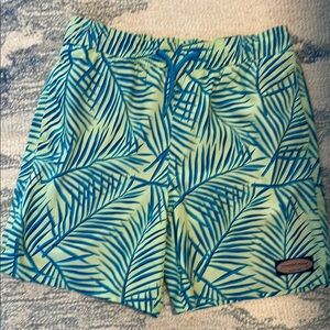 Tropical Blue Leaf Print Boys Swim Trunks